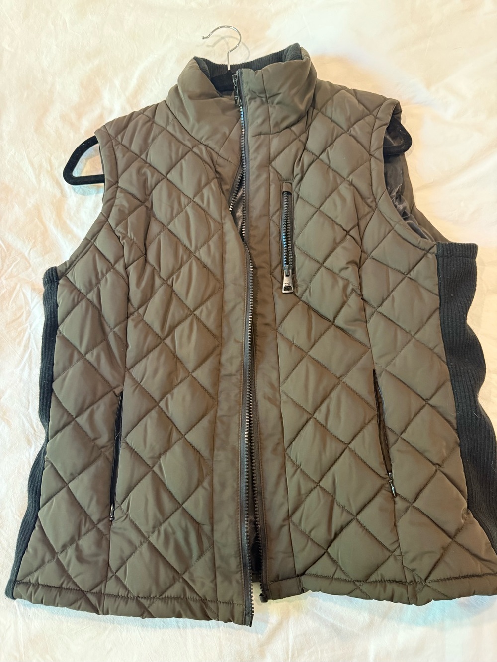 Andrew Marc Quilted Olive Green Zip-Front Vest